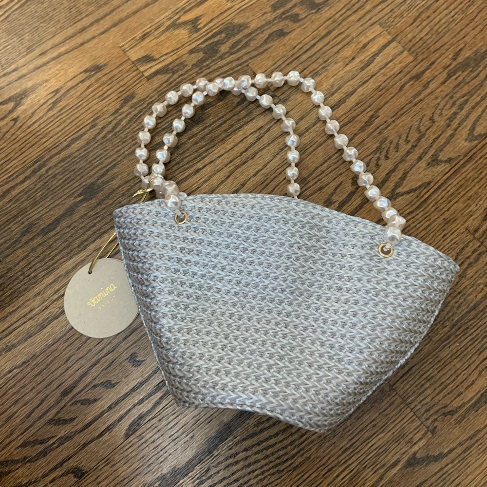 Vanina basket-weave pearl-strap tote bag NWT